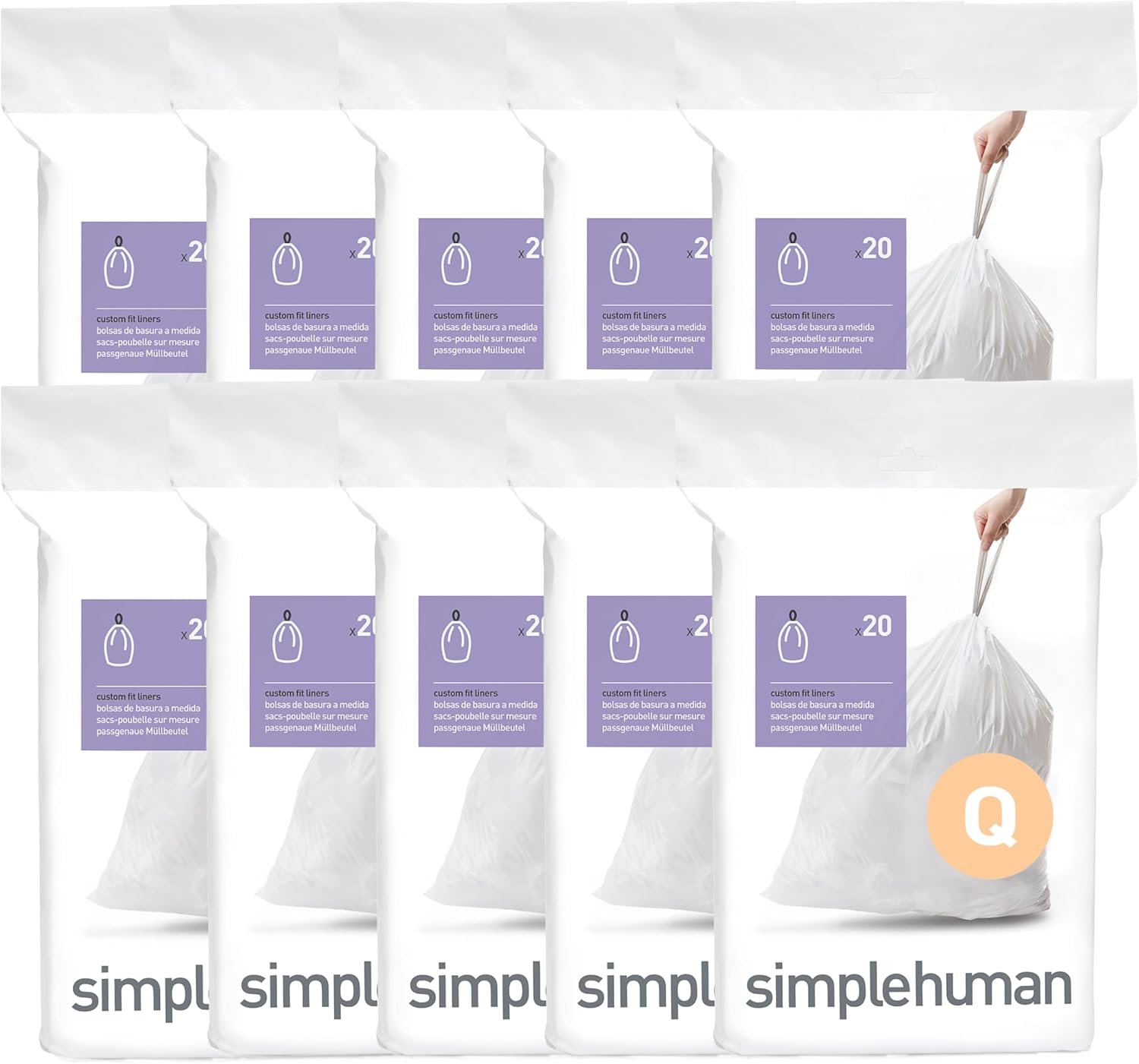 simplehuman Code Q Custom Fit Liners for 50-65 Liter Trash Cans