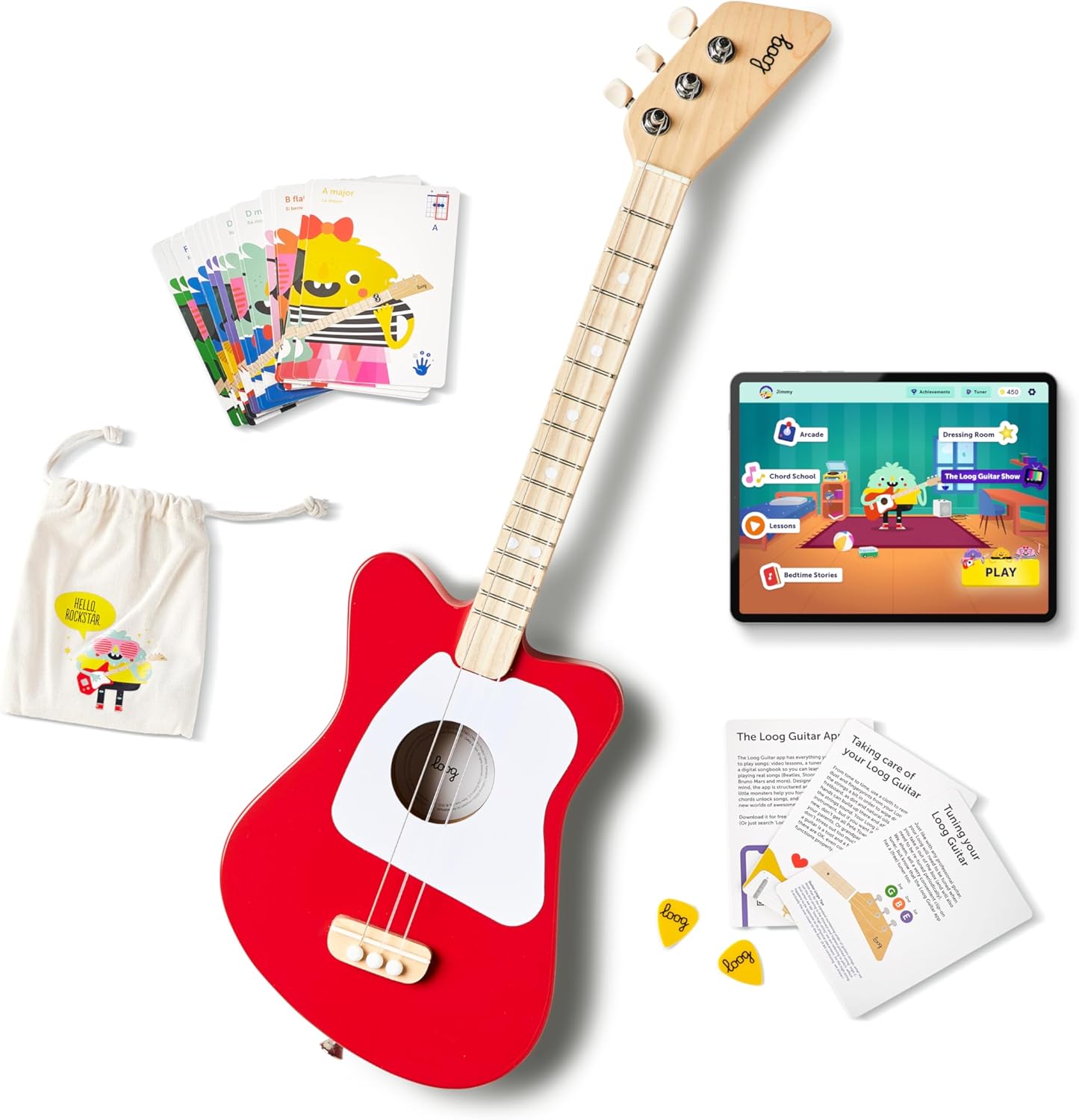 Beginner Kid's Acoustic Guitar w/ Lessons & App - Red