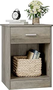 FOTOSOK Nightstand with Drawer and Storage Shelf for Bedroom