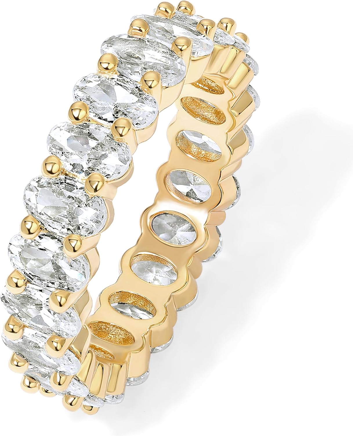 14K Gold Plated Stackable Rings with Cubic Zirconia for Women