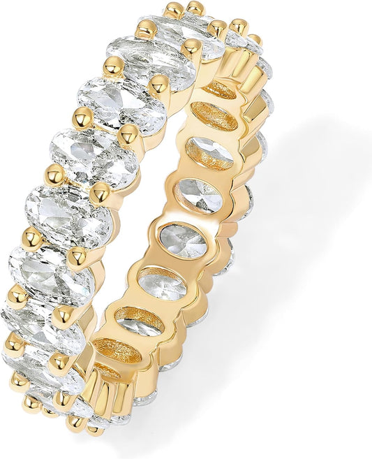14K Gold Plated Stackable Rings with Cubic Zirconia for Women