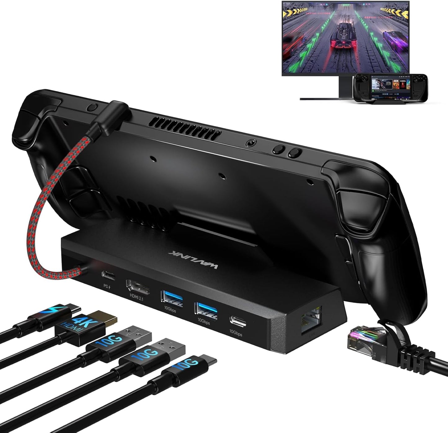 Steam Deck Dock 6-in-1 WAVLINK with 4K@144Hz HDMI and USB 3.2