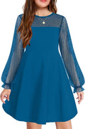 Arshiner girl's long sleeve puff dress with contrast mesh and pockets
