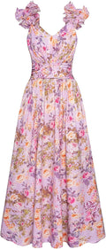 Summer Floral Print Sundress Sleeveless A-Line Ruffle Dress - Flowy