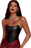 PU Leather Strapless Overbust Corset Top - Sleek Shaping