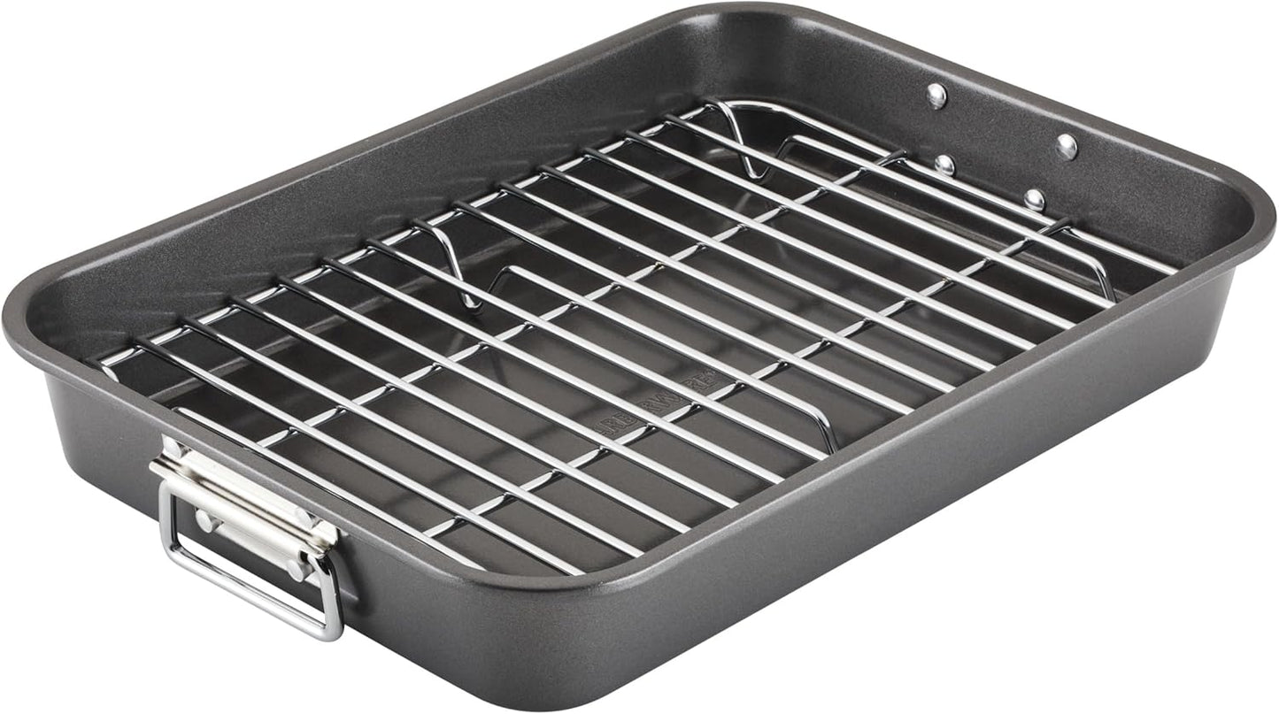 Farberware Nonstick Steel Roaster with Flat Rack for Perfect Roasts