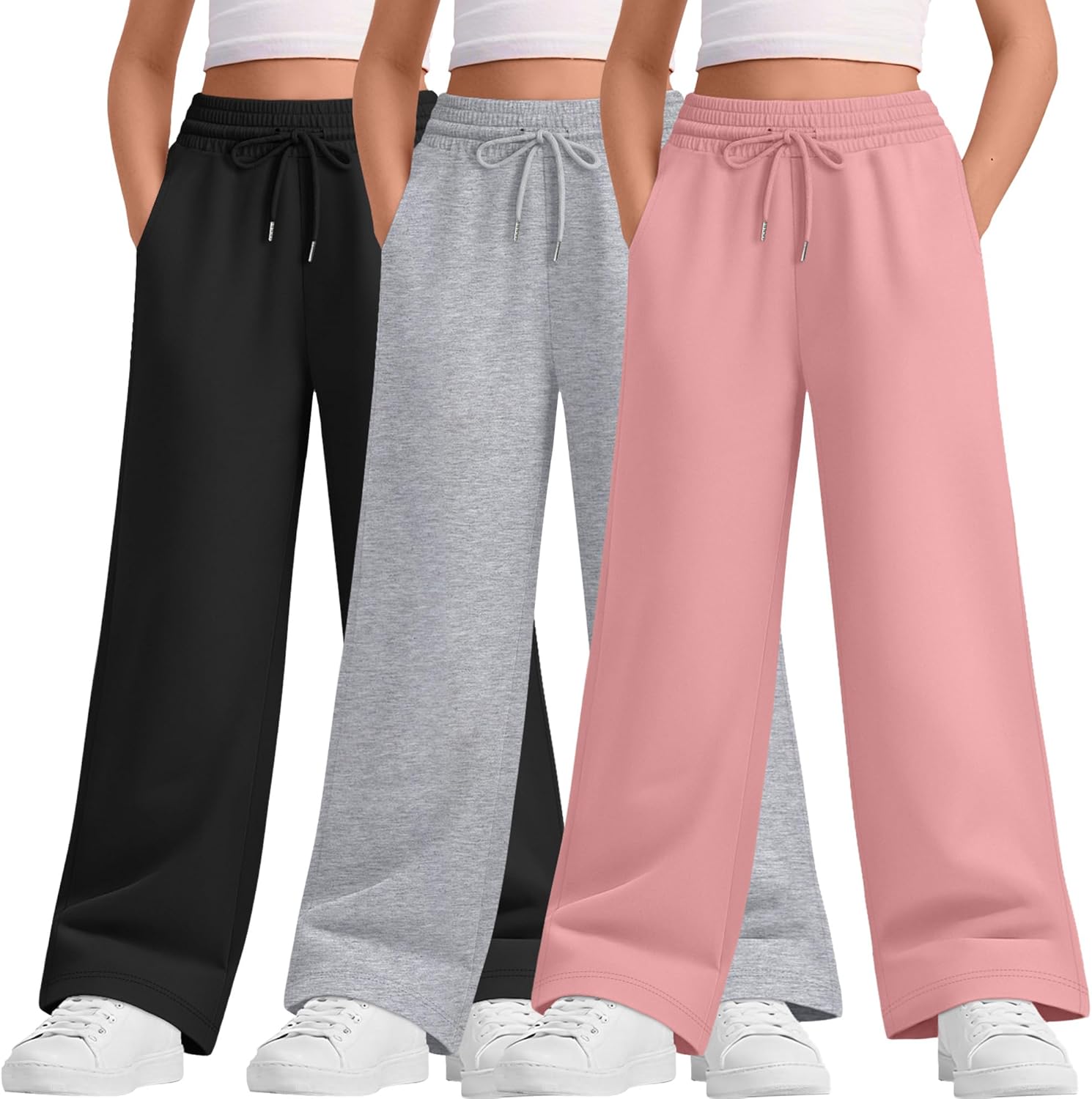 Teen Girls Wide Leg Sweatpants with Drawstring and Pockets