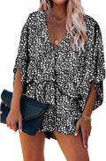 Floral Print Shorts Jumpsuit Romper - Casual Wrap V-Neck