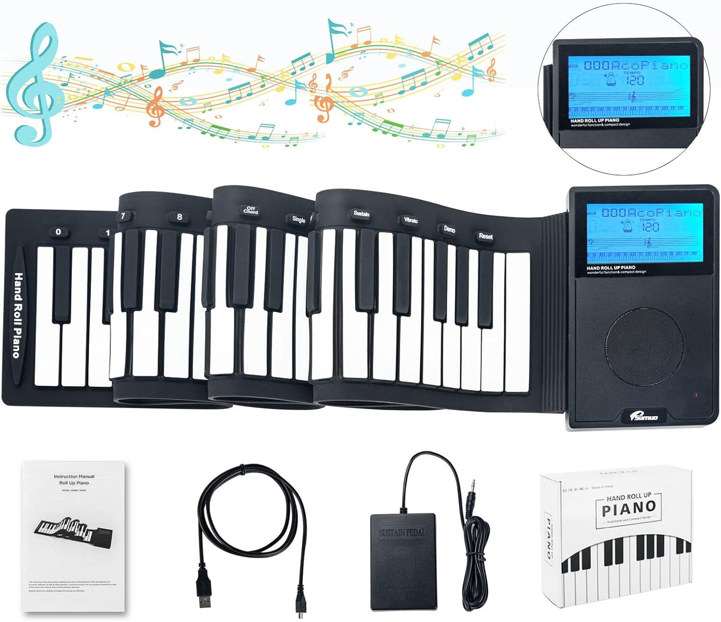 Portable 88 Key Roll-Up Piano Keyboard - 2000mAh Battery - Gift! 