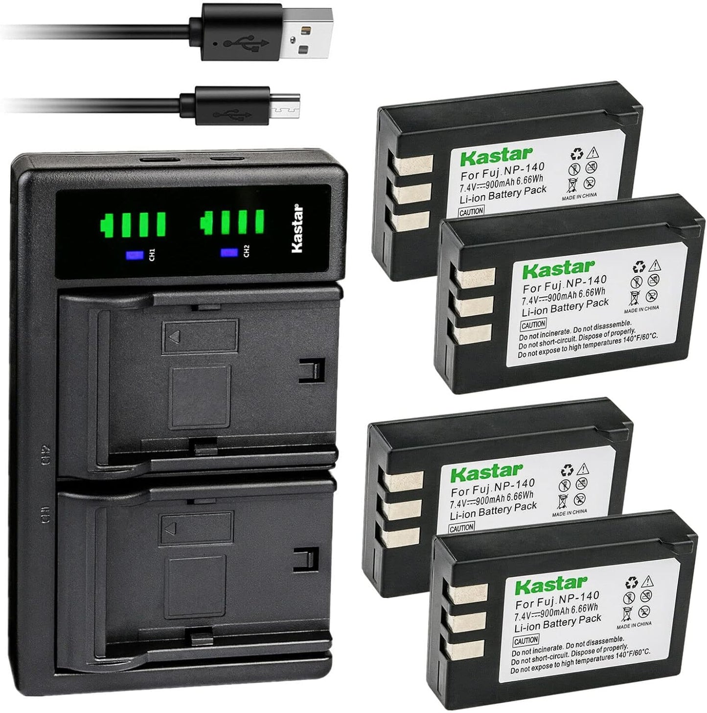 Kastar 4-Pack Battery and USB Charger for Fujifilm NP-140