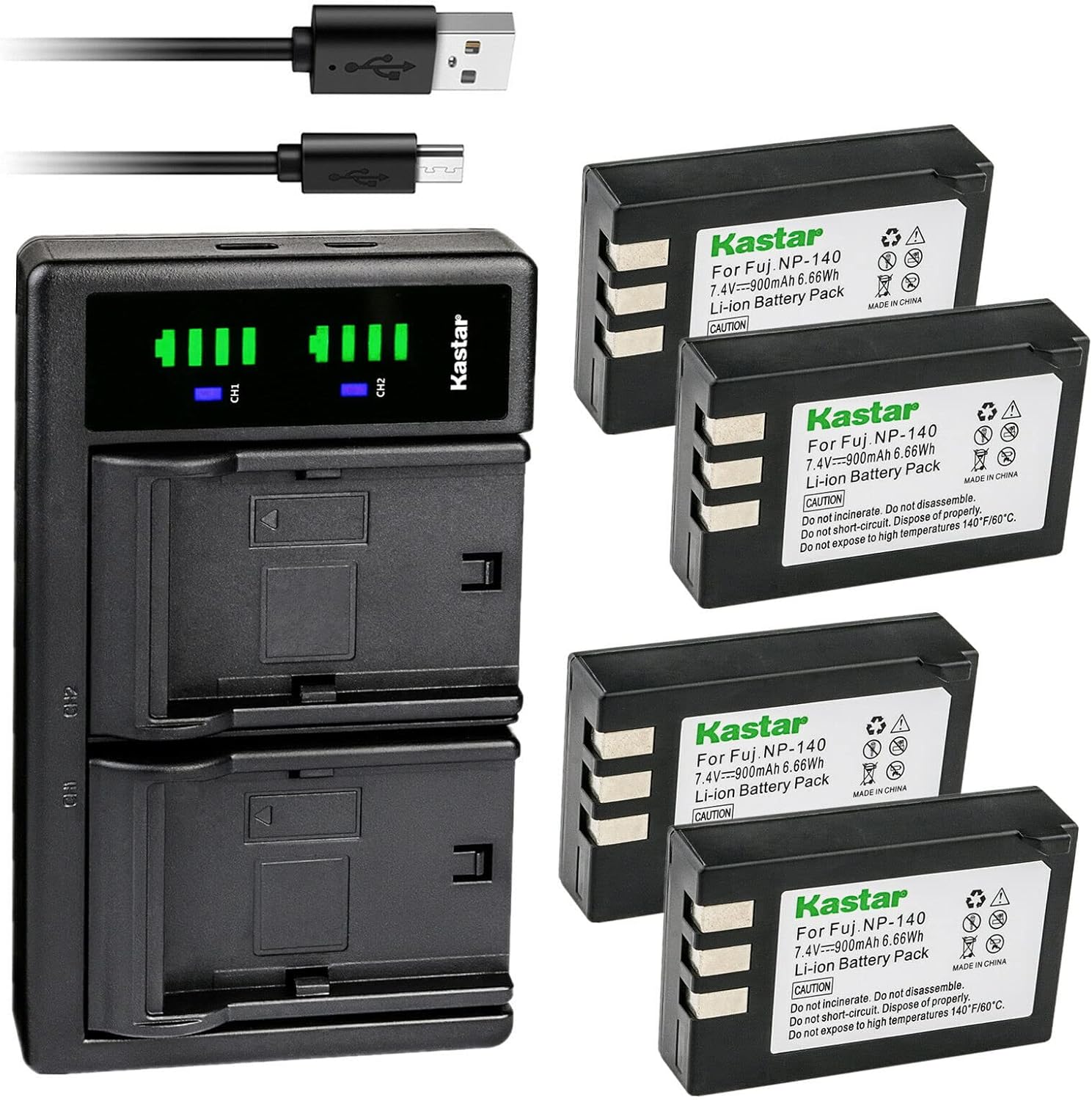 Kastar 4-Pack Battery and USB Charger for Fujifilm NP-140