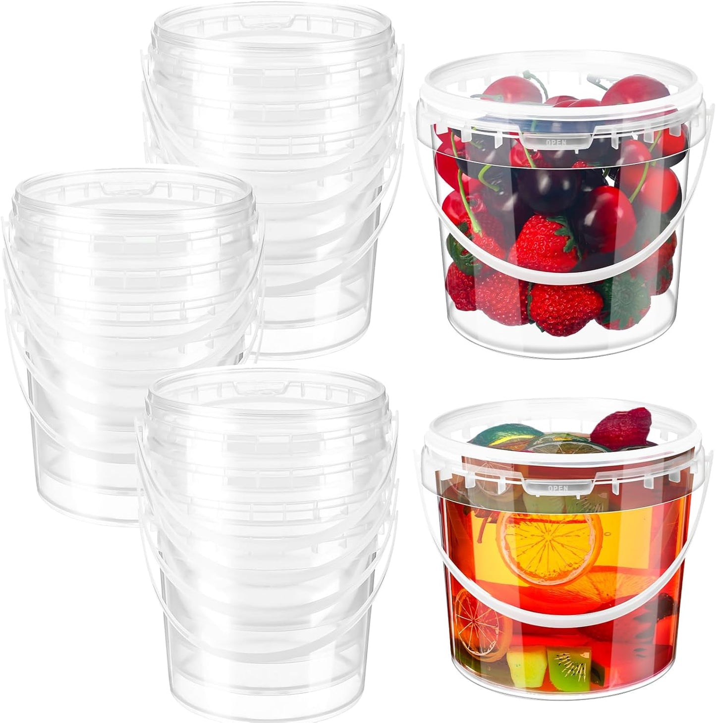 20 Pack 48 oz Clear Buckets with Lid for Food Storage Needs