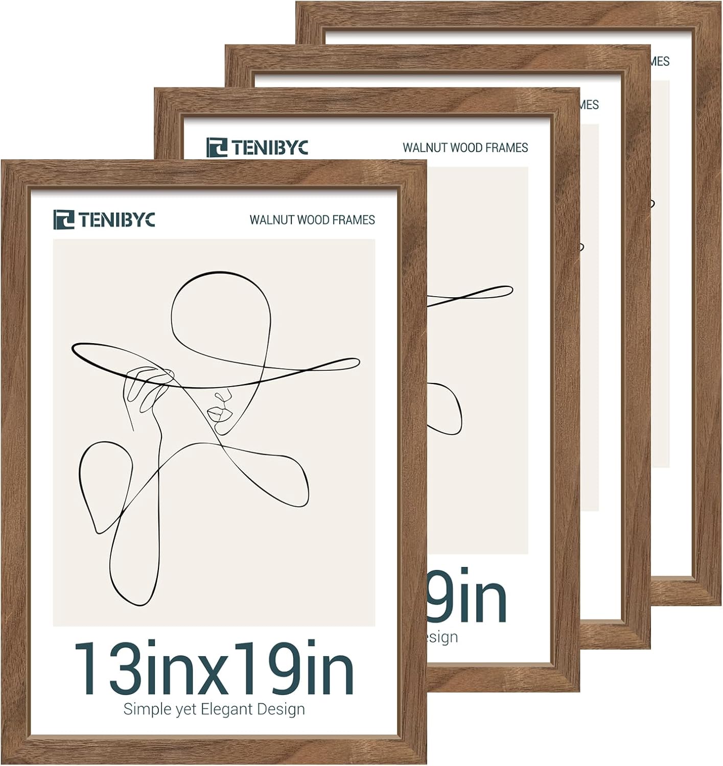 13x19 Picture Frame Set of 4 in Textured Walnut Wood Finish