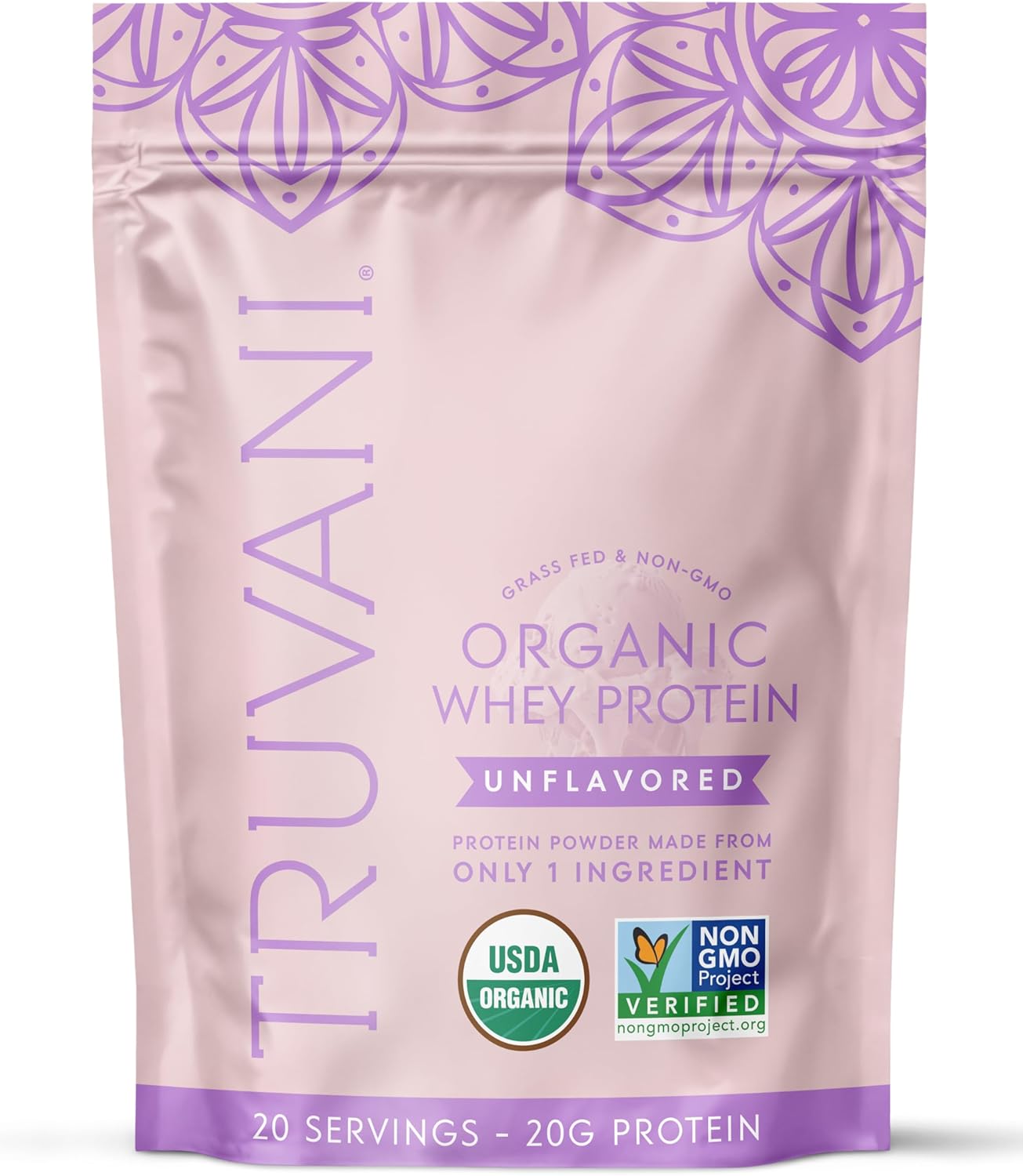 Truvani Organic Whey Protein Powder Unflavored 20g Protein