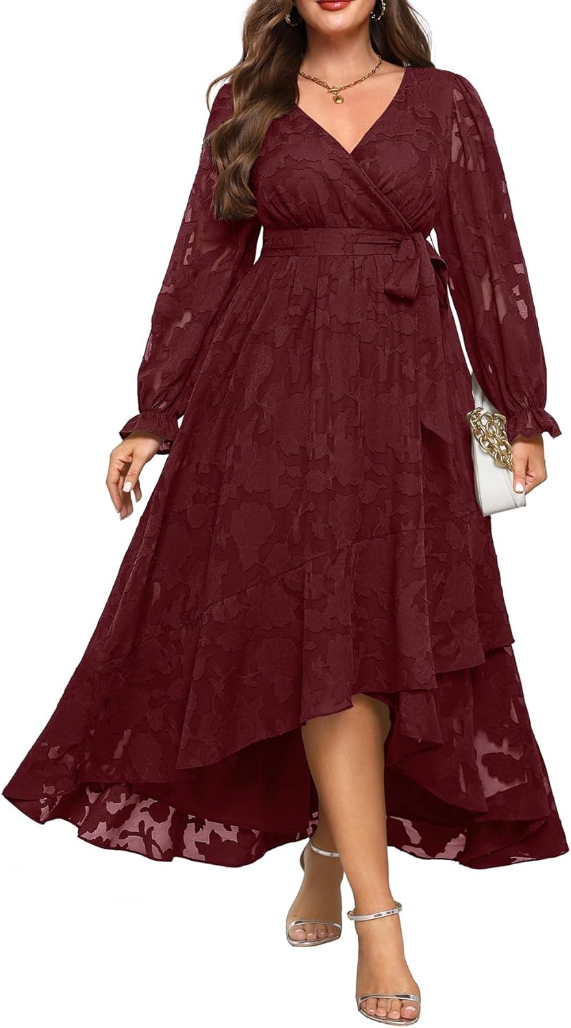 Plus Size Dresses Wedding Guest - Floral Long Sleeve Maxi Dress