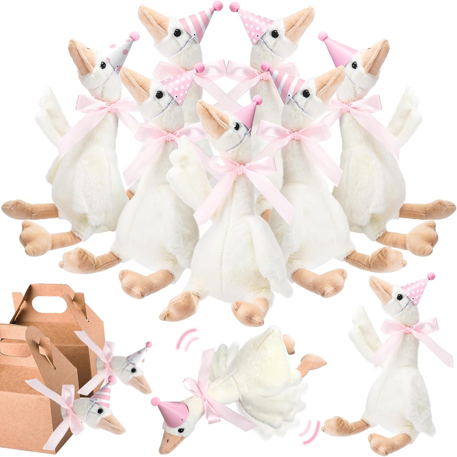 Silly Goose Party Favors Plush Toy with Birthday Hats and Ribbon