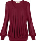 Timeson Women's Long Sleeve Scoop Neck Pleated Front Fitted Blouse