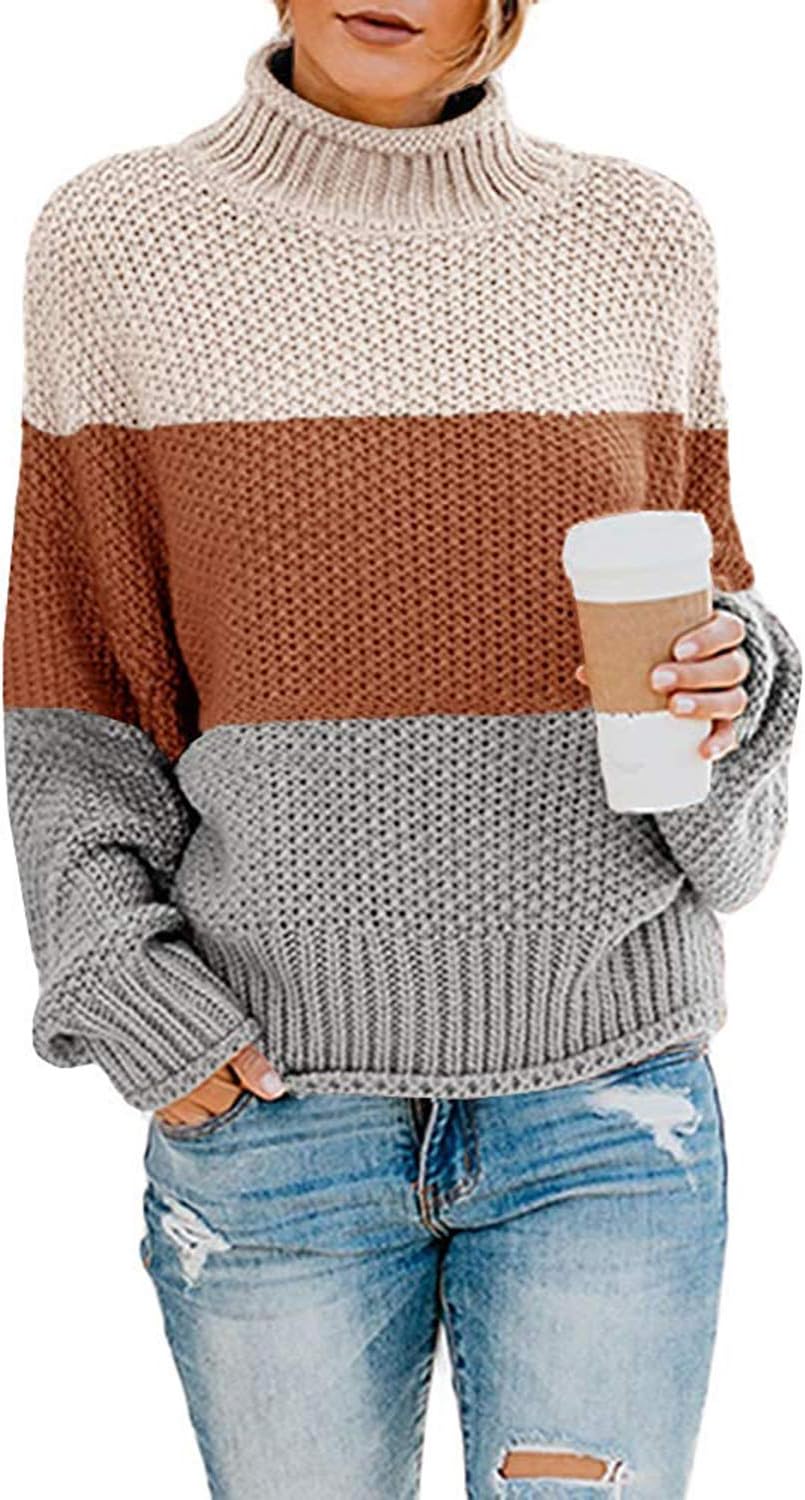 Dokotoo Womens Turtleneck Balloon Sleeve Sweater for Winter