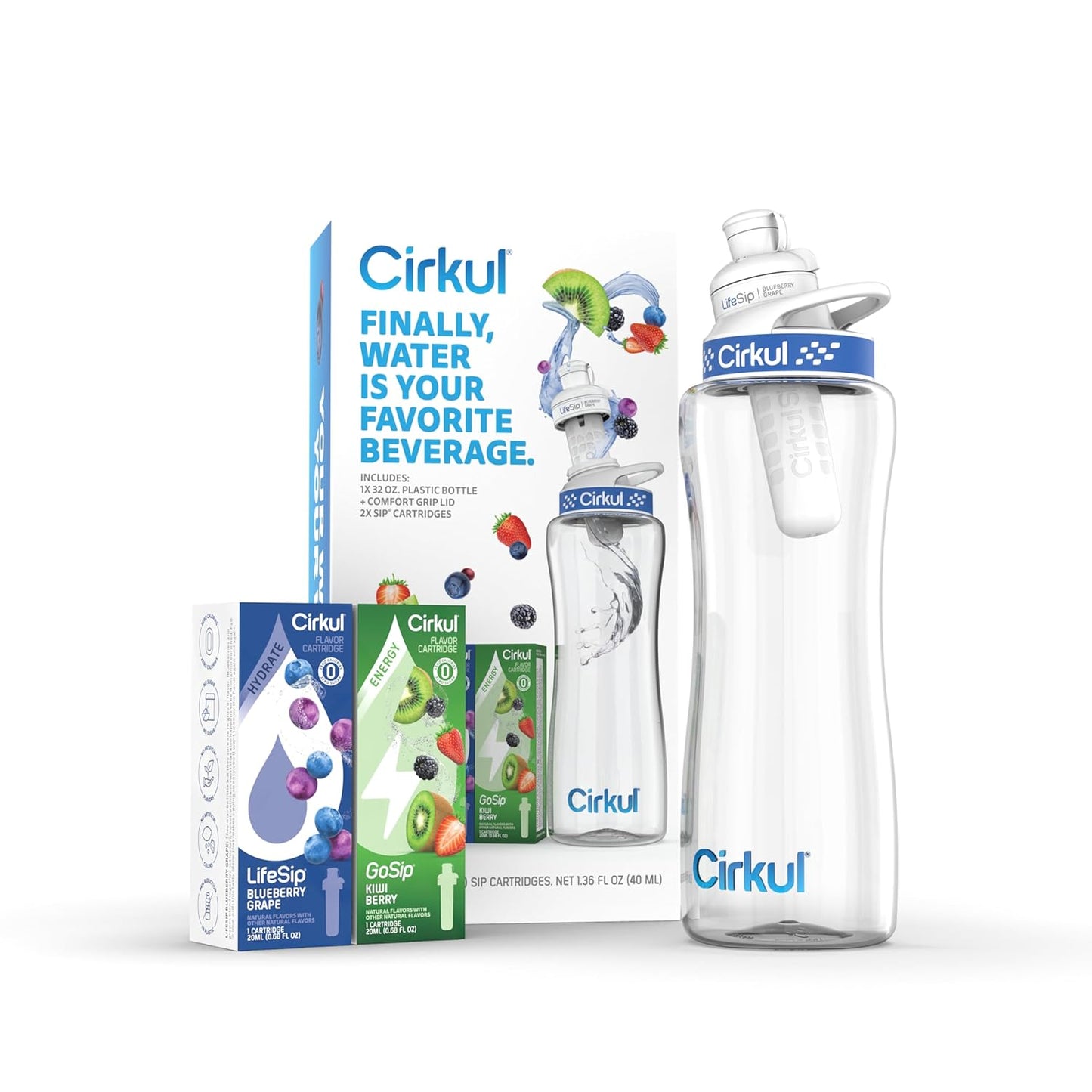 Cirkul 32oz BPA-Free Water Bottle Kit, 2 Flavors, Zero Calories