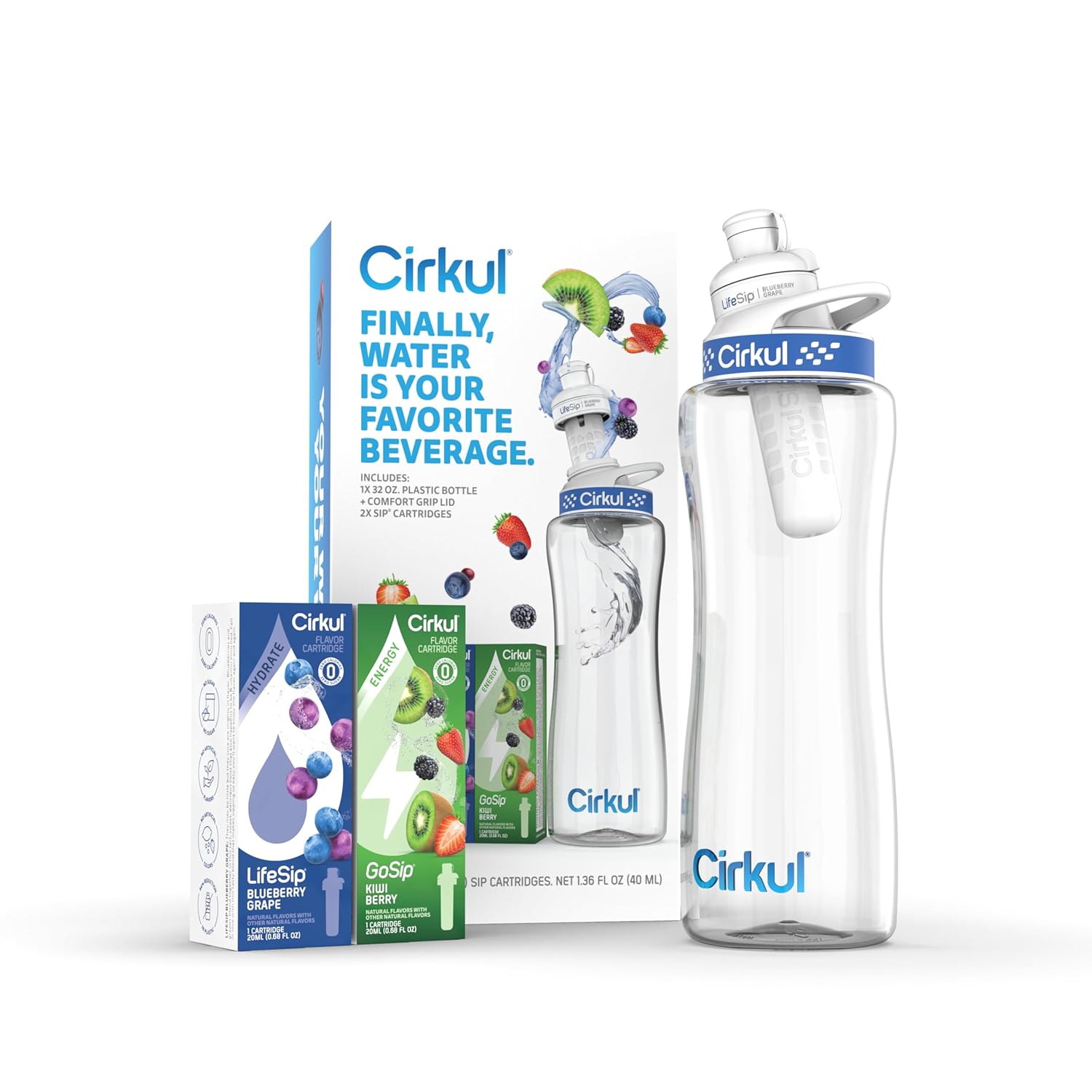 Cirkul 32oz BPA-Free Water Bottle Kit, 2 Flavors, Zero Calories