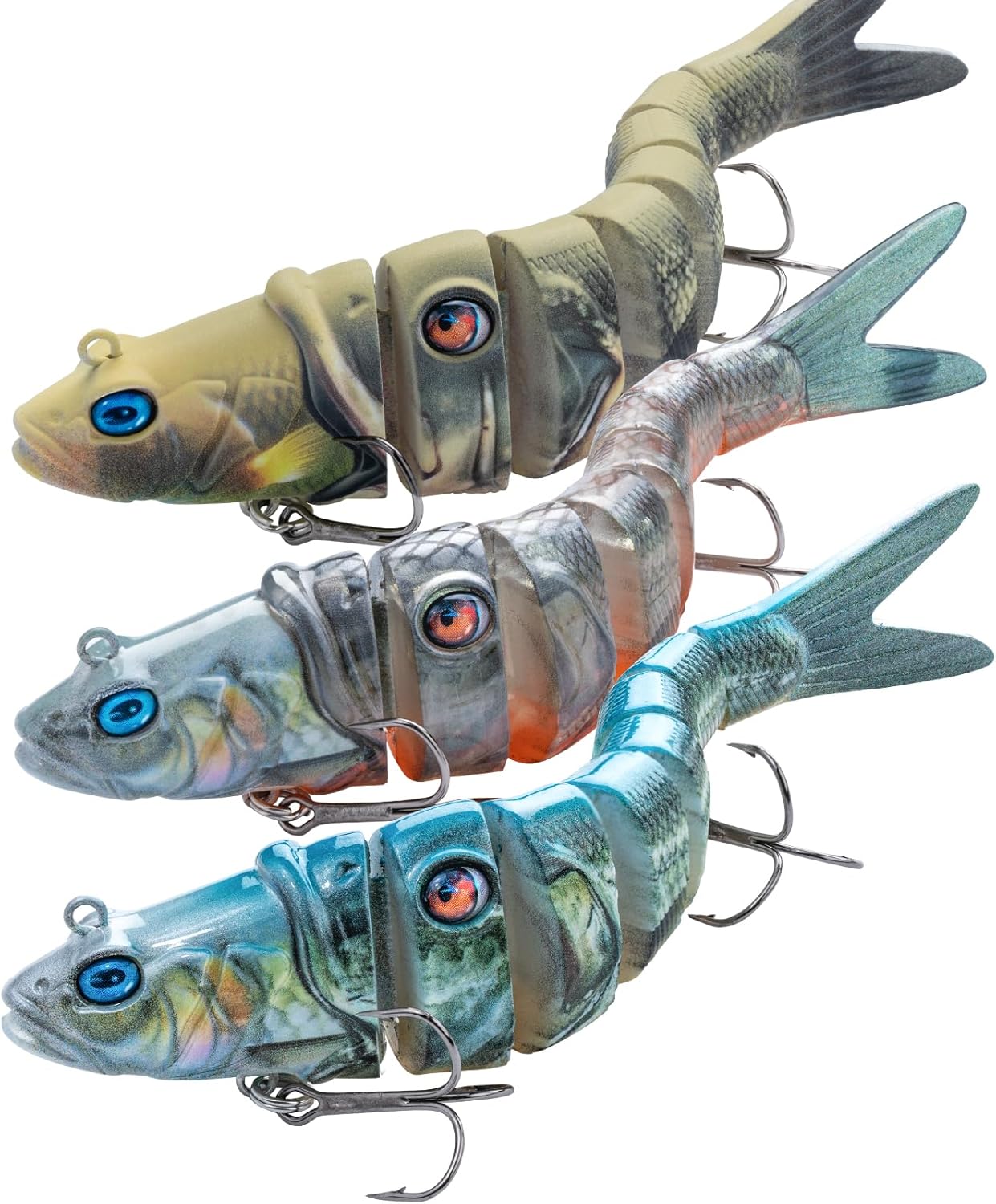 Multi-Jointed Swimbait Set, Mustad Hook, Slow Sinking, 3 sizes, Bass Fishing