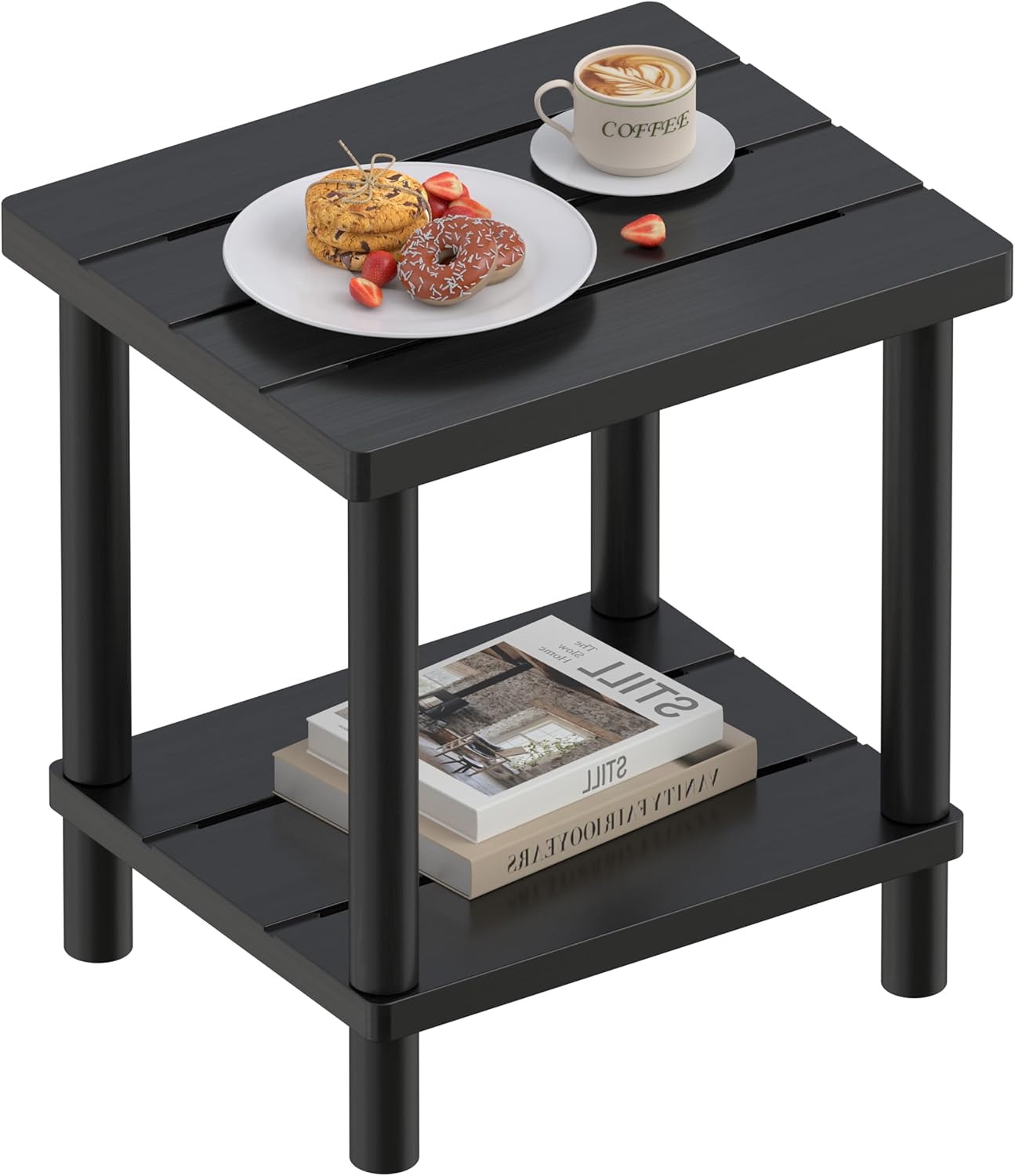 Outdoor Side Table - 2-Tier Bamboo Table for Patio Use