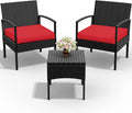 PROHIKER 3 PCS Patio Rattan Conversation Chairs Set - Compact Outdoor