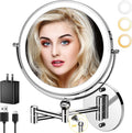 9in Wall Mounted Lighted Makeup Mirror - Rechargeable, 10X