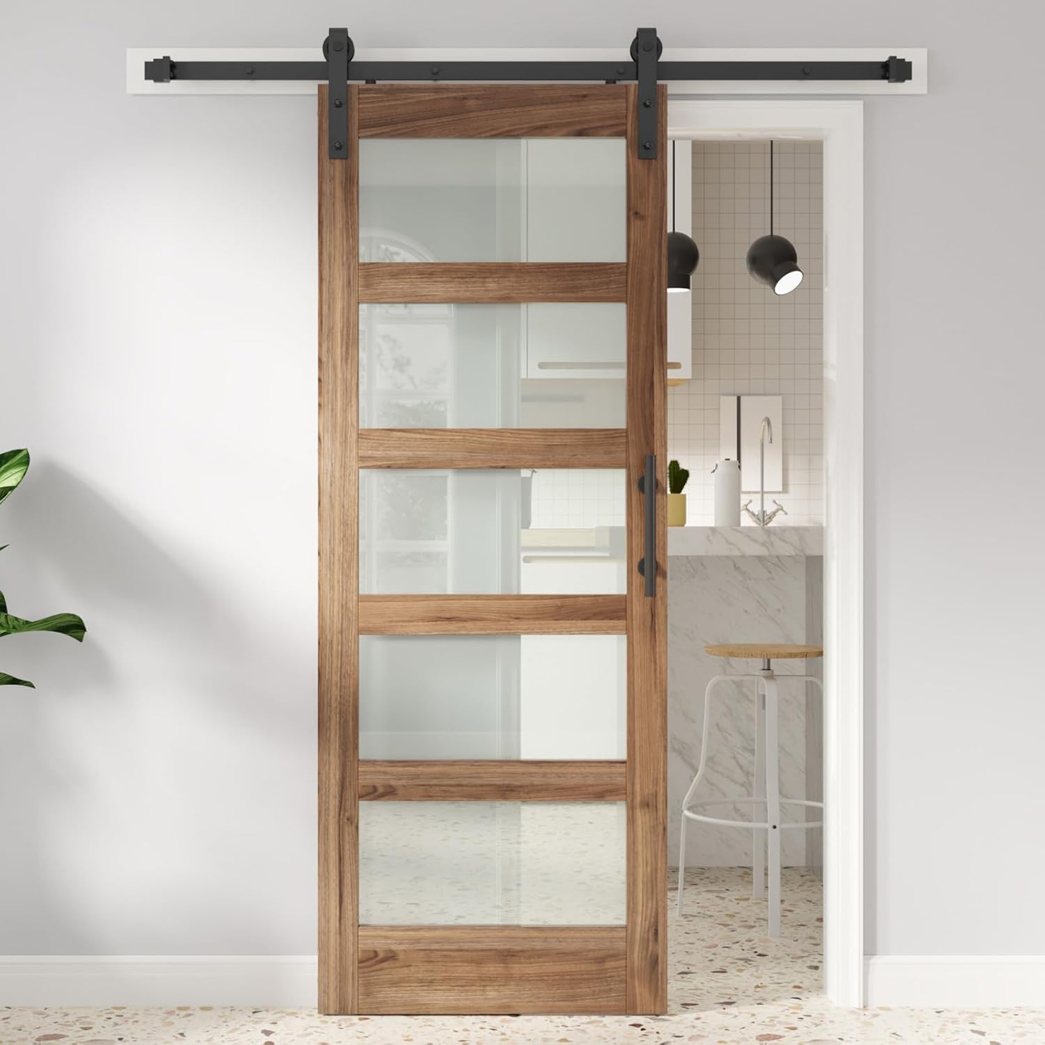 FREDBECK 32in x 80in Glass Barn Door with Hardware Kit