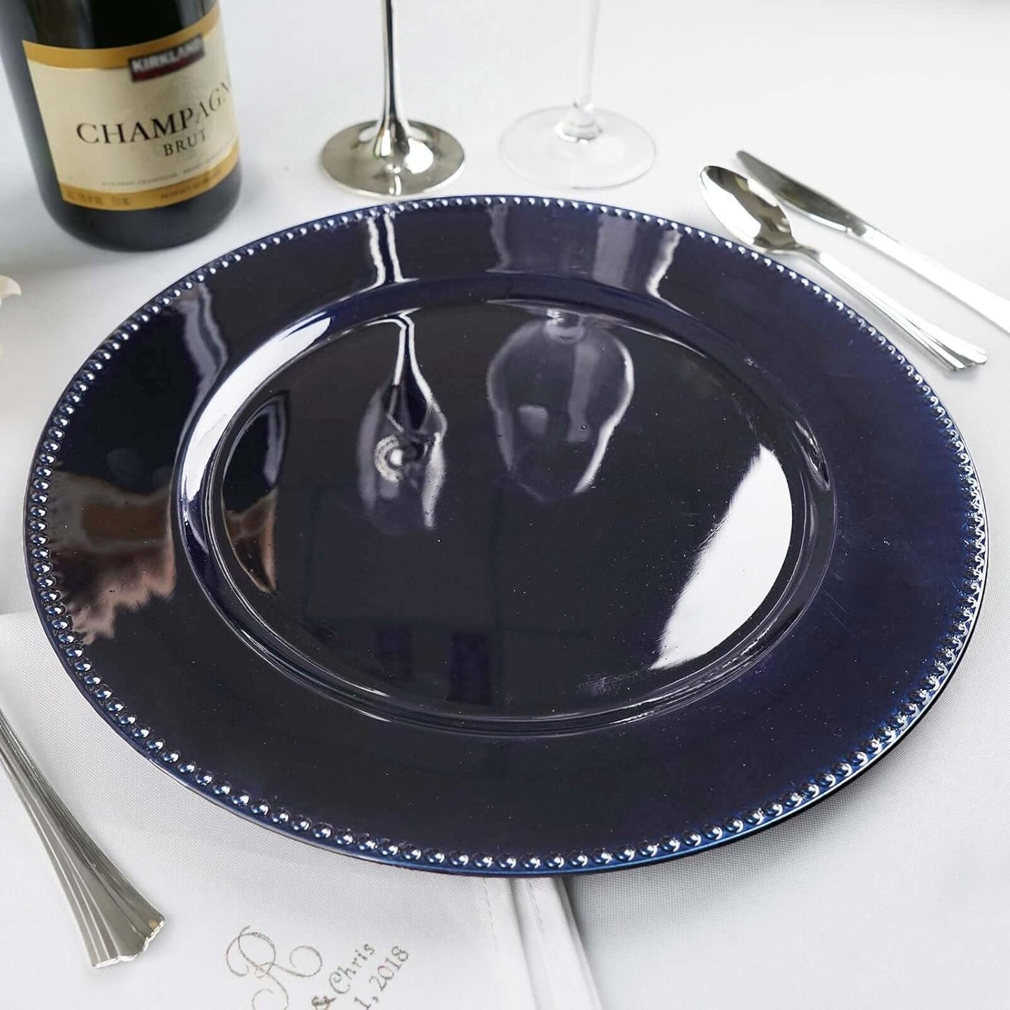 Navy Blue Beaded Round Charger Plates for Elegant Table Decor