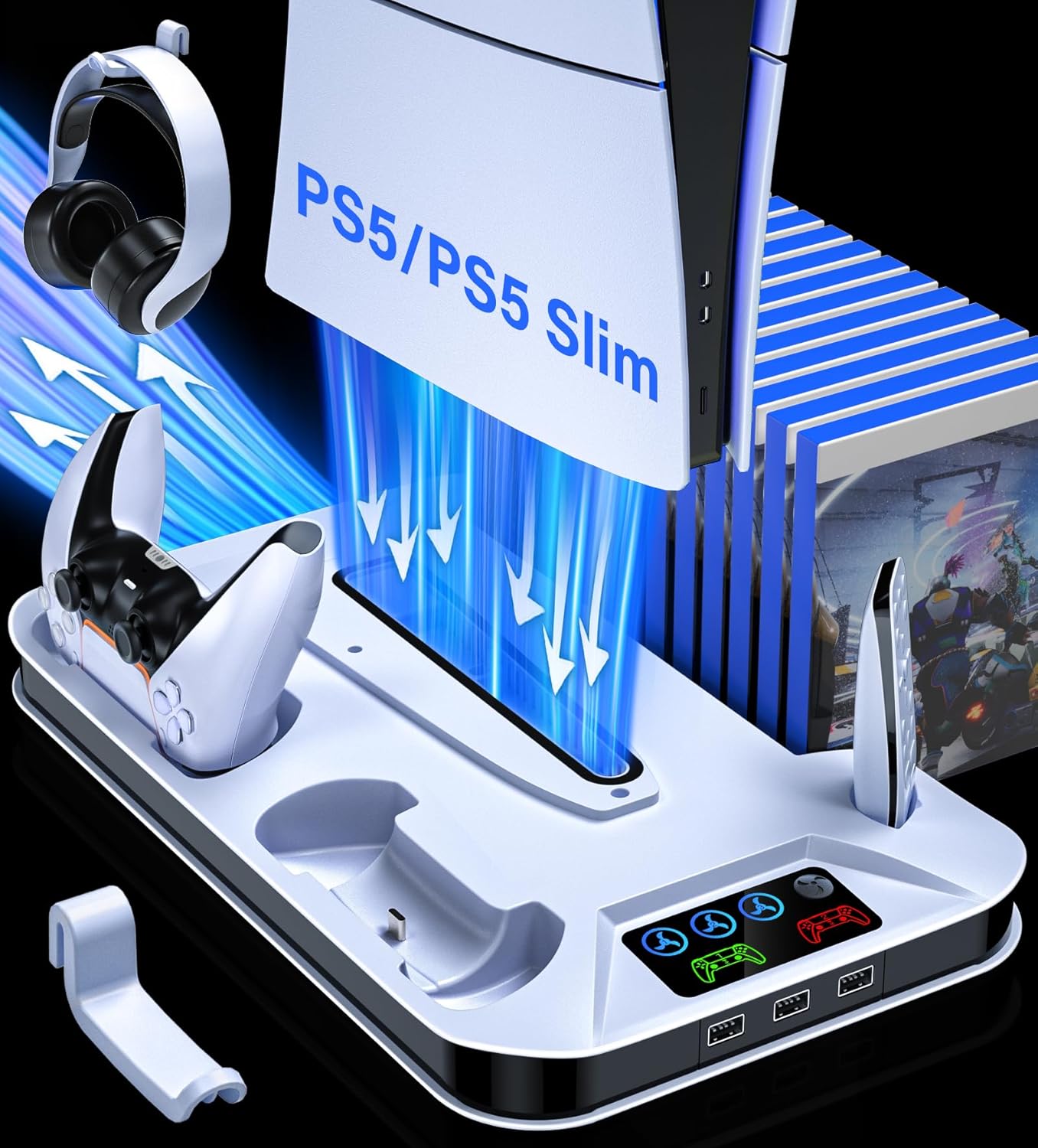 PS5 Cooling Station with Dual Controller Charging for Slim & Pro