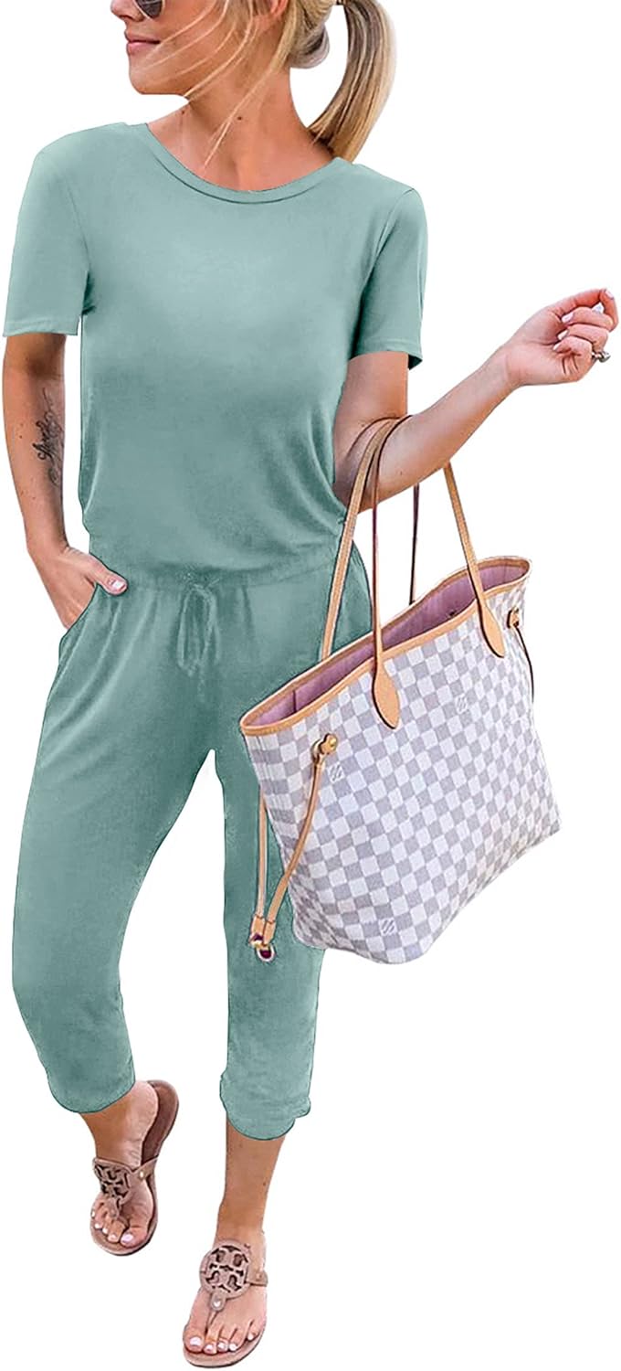 KIRUNDO Jumpsuits for Women Summer Casual Short Sleeve Romper