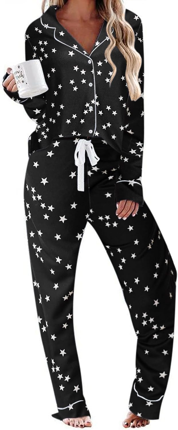 Ekouaer Women's Pajamas Long Sleeve Sleepwear Soft Pjs Set