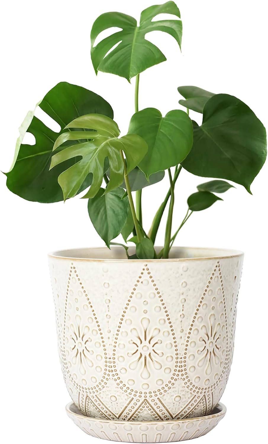 Gepege 10 Inch Creamy White Ceramic Plant Pot with Drainage Holes