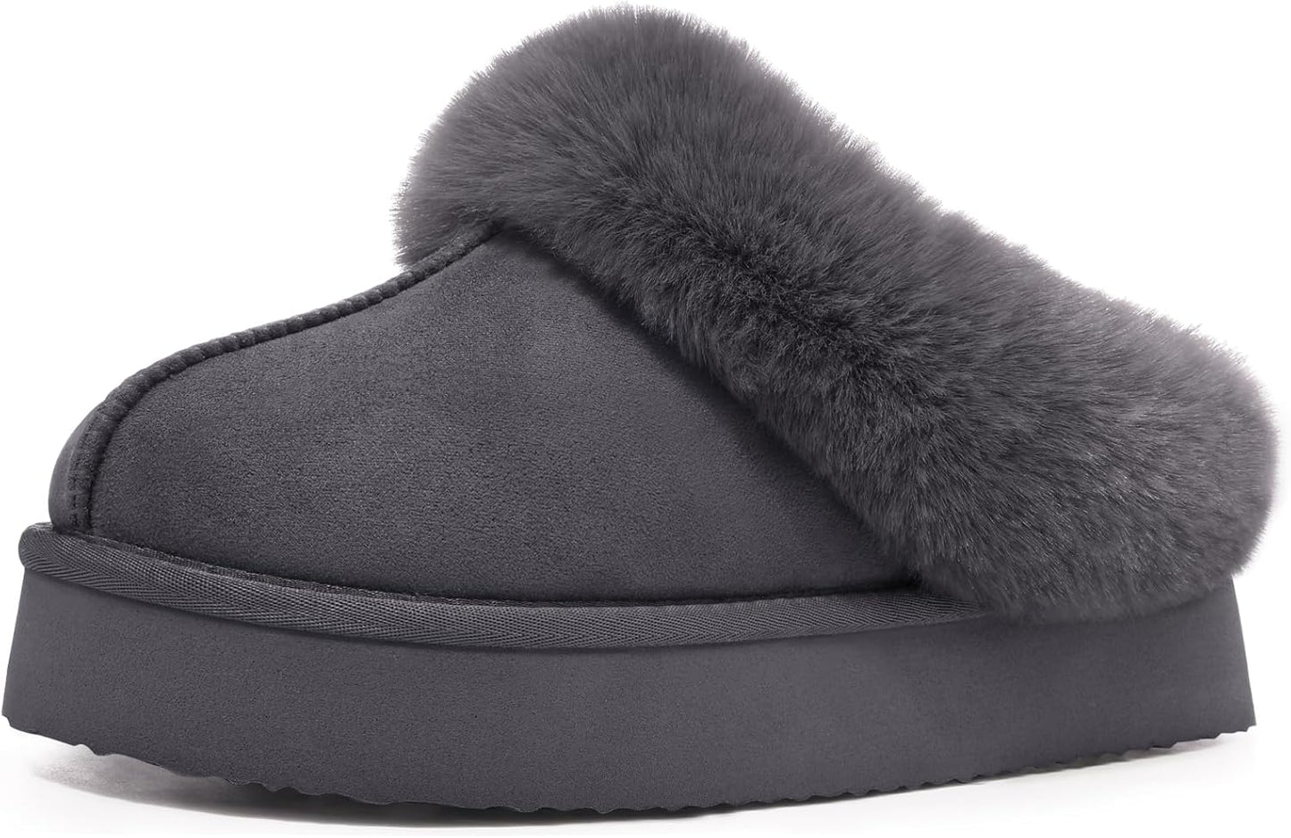 Litfun Fuzzy Platform Slippers for Women - Comfy Winter Shoes