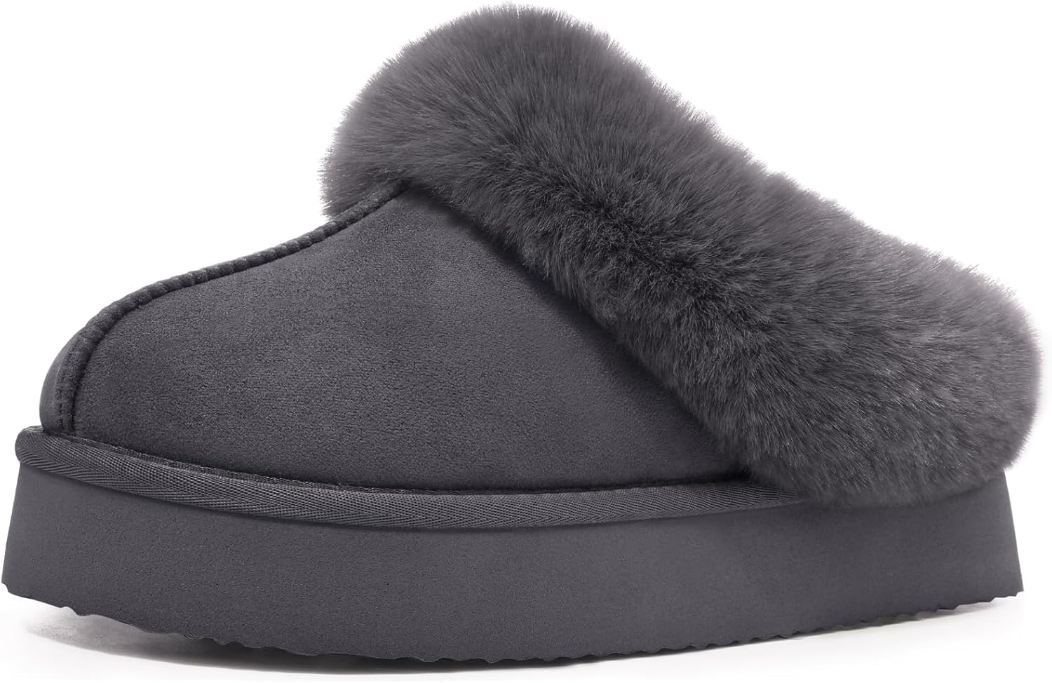 Litfun Fuzzy Platform Slippers for Women - Comfy Winter Shoes