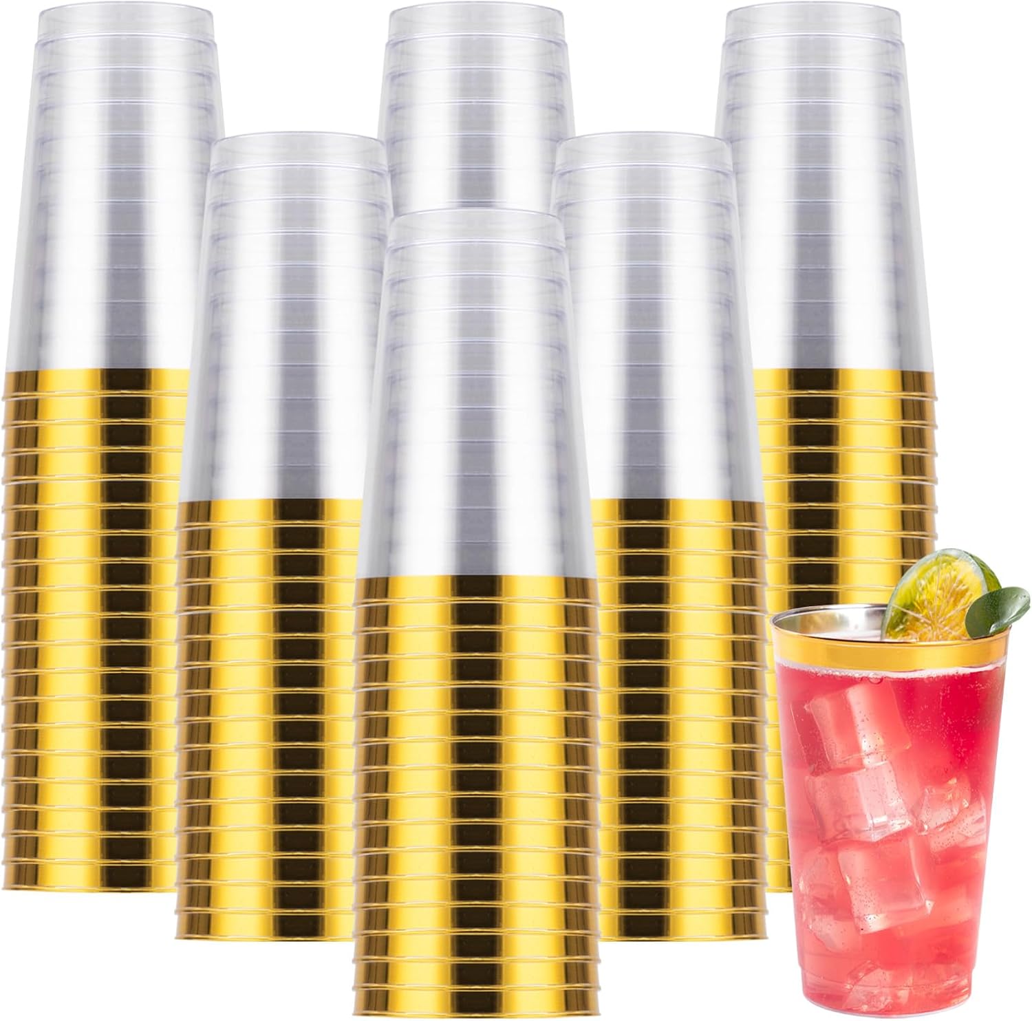 14oz Gold Plastic Cups for Parties - 200PCS Disposable Glamour