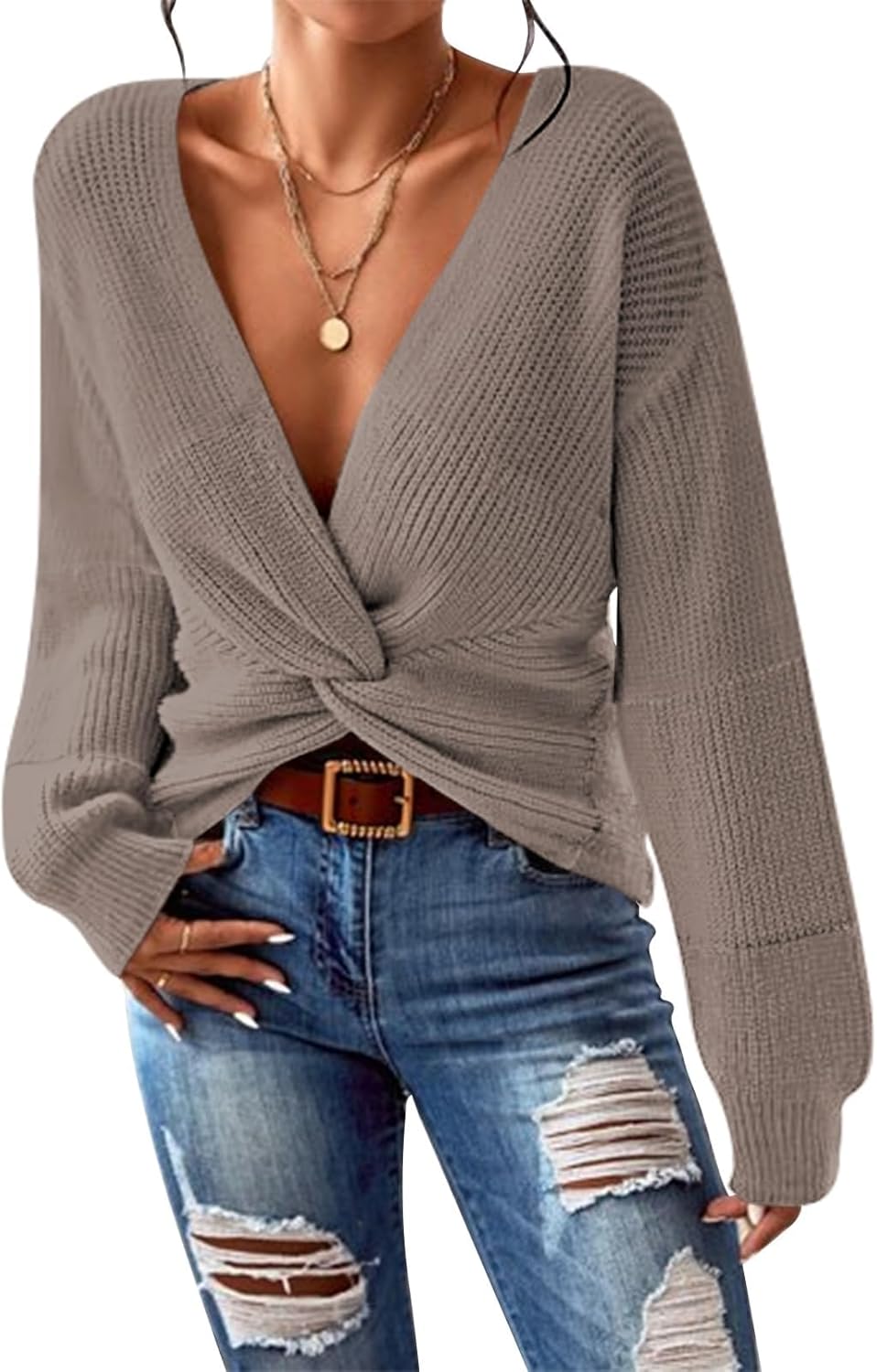 Pink Queen Women's Casual Pullover Sweater with Twist Knot Design