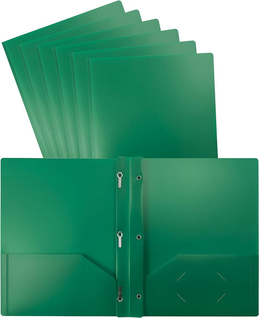 24-Pack Heavyweight Green Poly Folders + Metal Prongs