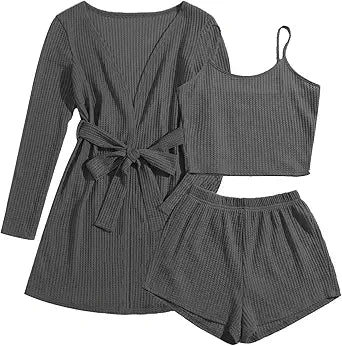 Ekouaer Womens 3 Piece Waffle Knit Lounge Set for Comfort