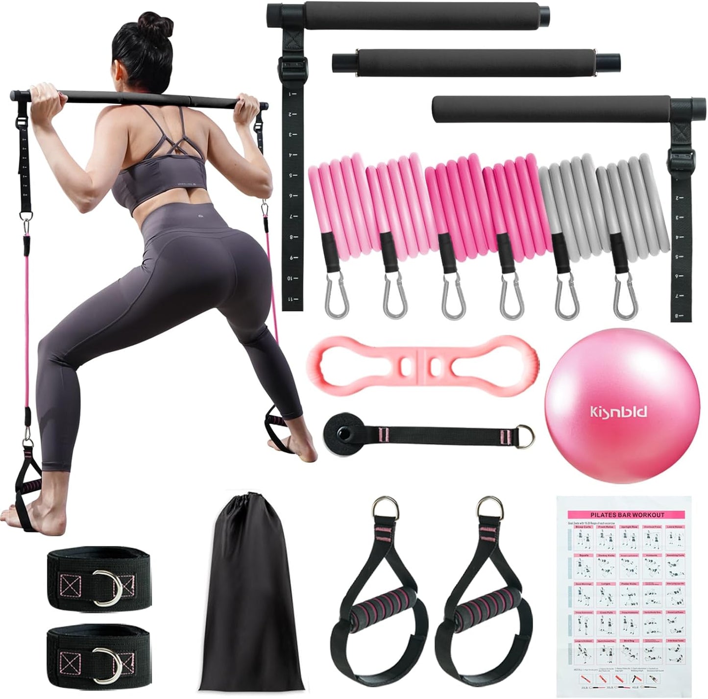 Multifunctional Pilates Bar Kit with Resistance Bands for Home Gym