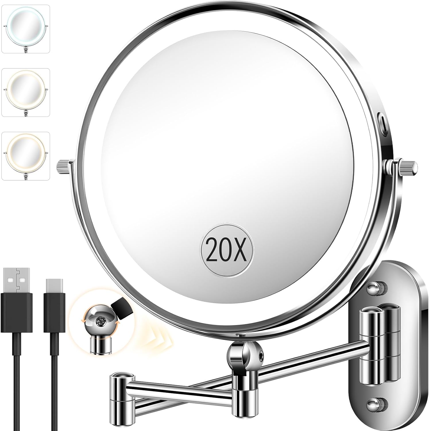 9 Inch Wall Mounted Makeup Mirror with Light for Precision Beauty