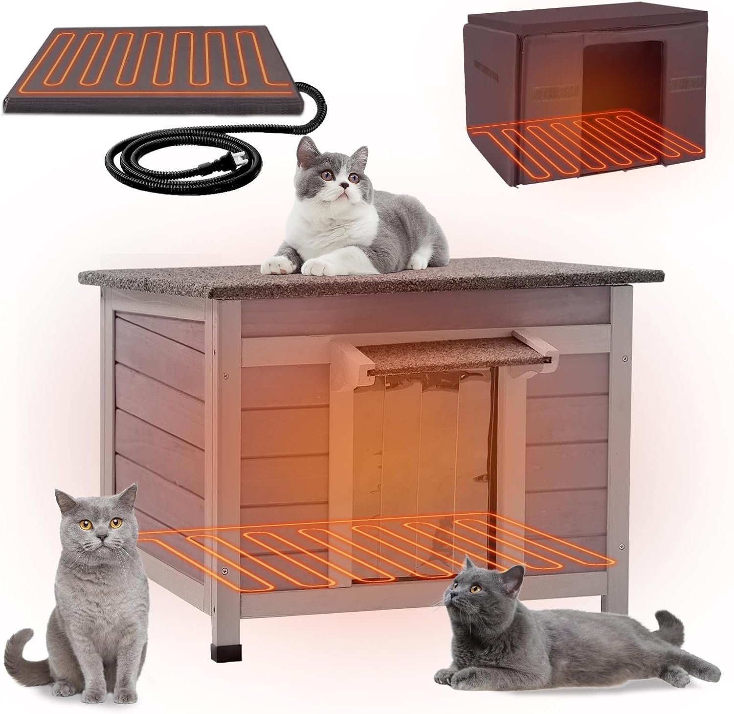 GUTINNEEN Heated Cat House Outdoor Insulated Shelter for Cats