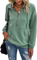 Women's Casual Long Sleeve Half Zip Sweatshirt - Oversized Drawstring