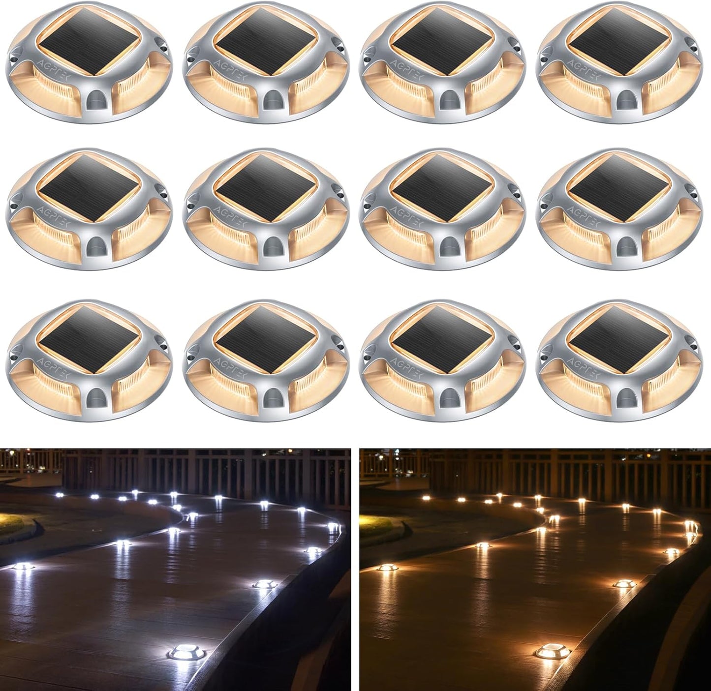 AGPTEK Solar Driveway Lights Outdoor - 12 Pack LED Deck Lights