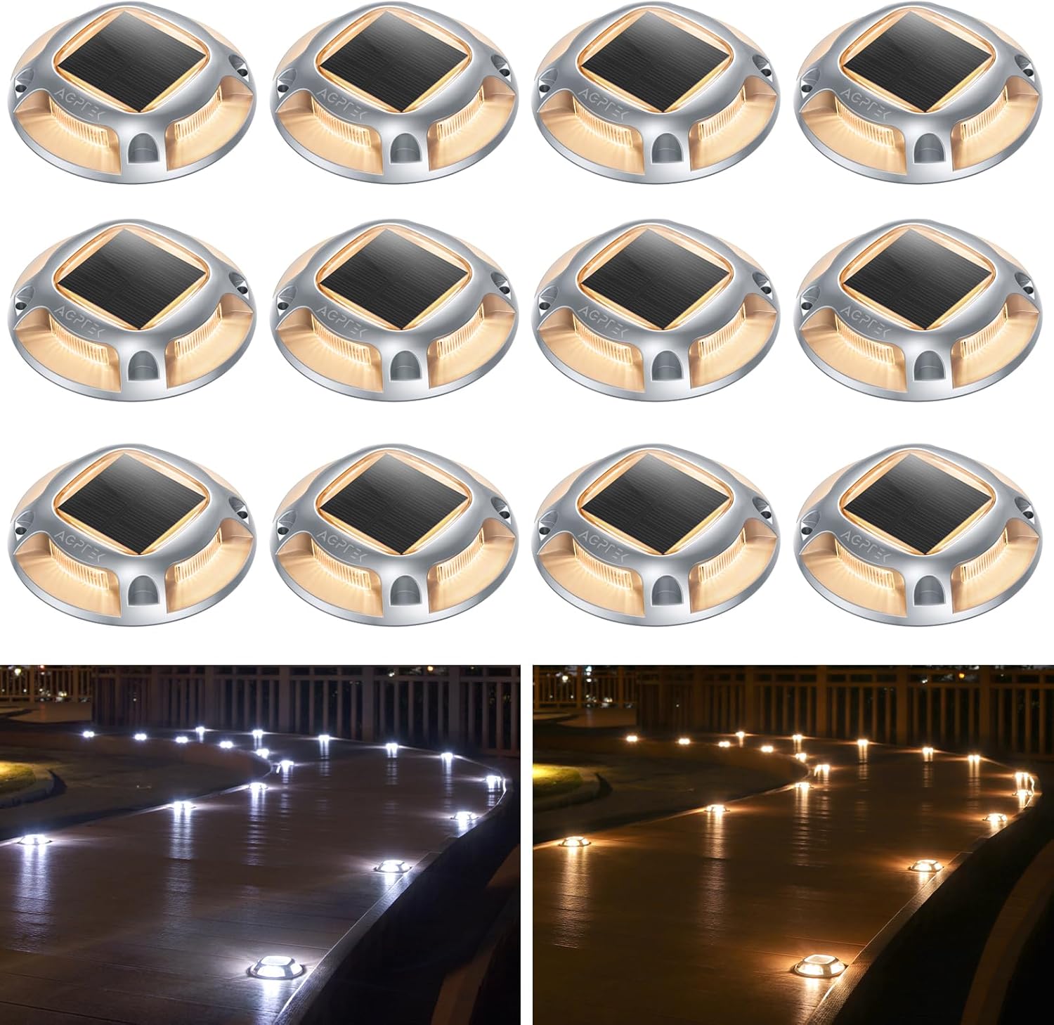 AGPTEK Solar Driveway Lights Outdoor - 12 Pack LED Deck Lights