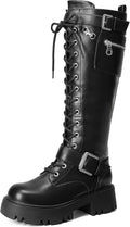 DREAM PAIRS Women's Combat Riding Platform Knee High Boots - Lace Up