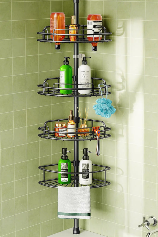 HAMITOR Corner Shower Caddy Tension Pole for Space-Saving Storage