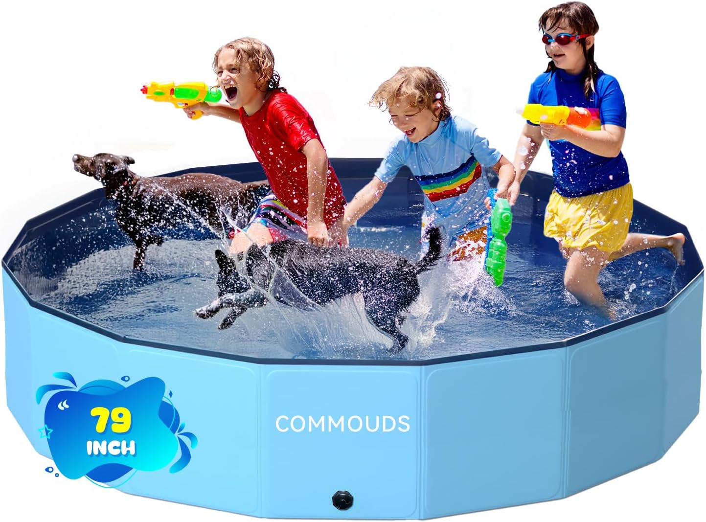 COMMOUDS Foldable Dog Pool for Kids and Pets - 79in Collapsible