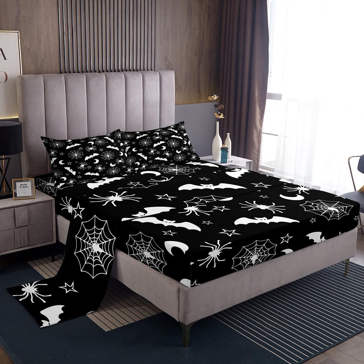 Feelyou Halloween Spider Bats Sheets Set for Kids Bedding